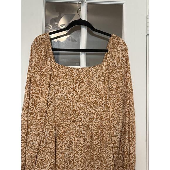 NWT Savanna Jane Babydoll Western Boho Gold Paisley Print Dress 2X Fall - Picture 8 of 13